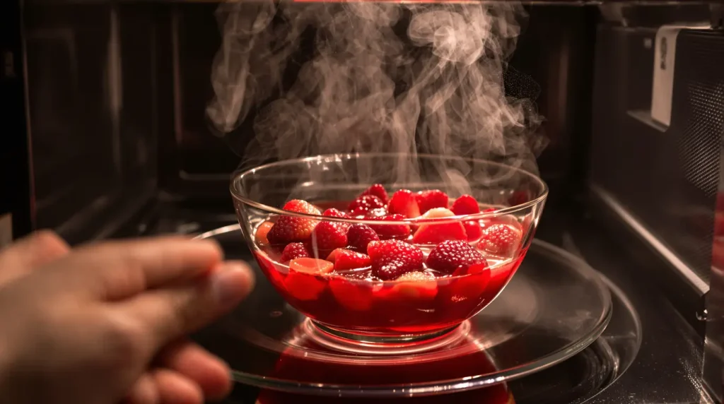 Après sa cuisson au micro-ondes, le rouge de ma confiture de fraises était presque trop beau pour être mis en pot !
