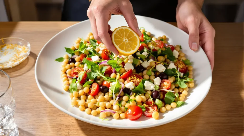 Besoin d'inspiration mais flemme de cuisiner ? Cette recette de salade aux pois chiches, tomates, concombres vous fera voyager. Le petit plus : une sauce au citron !