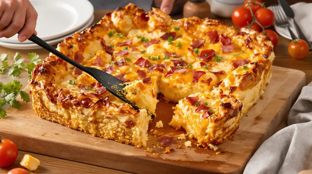 Gâteau de coquillettes au jambon — croustillant et fondant