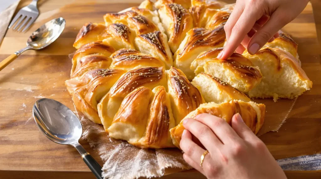 J'ai torsadé ma pâte à l'ail et au basilic avant le four : quand on a tiré dessus à l'apéro, le beurre fondait encore entre les brins