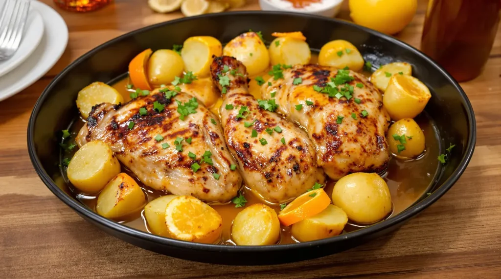 Quand ce savoureux poulet au citron et à l’ail mijote au four, toute la cuisine prend des airs de taverne grecque