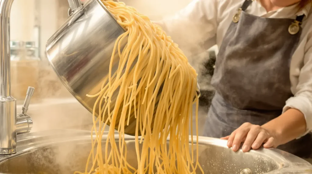 Une cheffe italienne m'a vu égoutter mes pâtes dans l'évier : sa réaction outrée m'a fait comprendre ma gaffe
